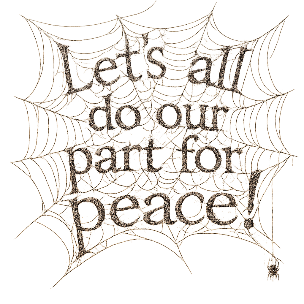 Spider web with message about peace and strength